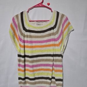 LOFT Colorful Striped Short Sleeve Top